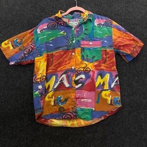Vintage Abstract Art Button Up Shirt Medium Colorful 90s Cotton Graphic